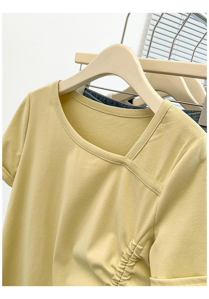 Women's Summer Pleated Slim-Fit Short Sleeve T-shirt