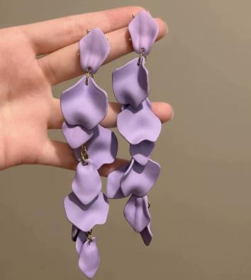 Needle Fabric Purple Flower Tassel Earrings, #10 Needle - Purple One Size