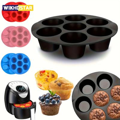 Silikon Eierbissen Formen für Heißluftfritteuse - 7-Mulden Antihaft-Muffinblech für Cupcakes/Quiches/Tarts - Spülmaschinenfest