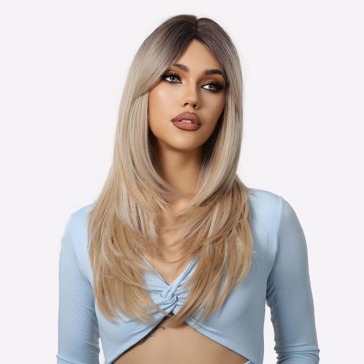 

26-дюймовый прямой парик цвета ледяной блондинки - термостойкий японский парик из синтетического волокна, средняя часть, блестящие синтетические волосы для повседневных образов и мероприятий 66cm золотой