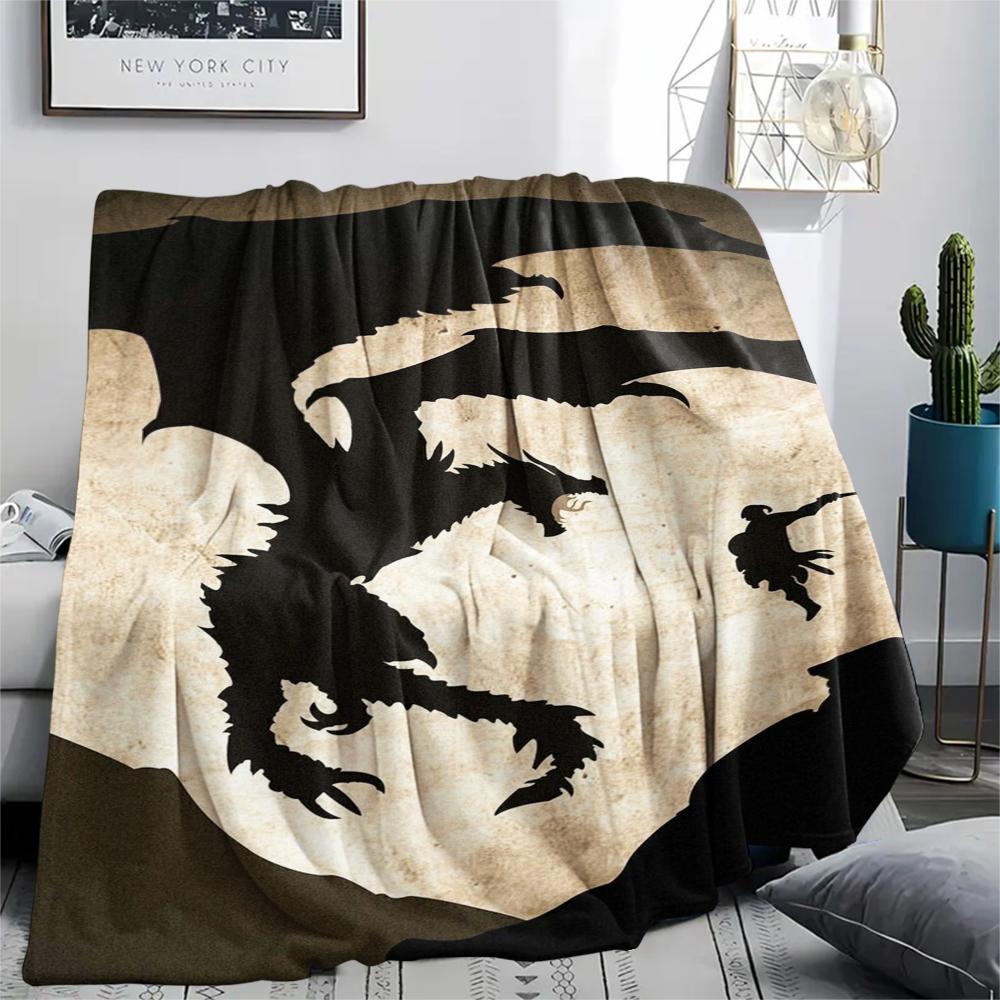 1PC Skyrim Print Flannel Blanket, High quality Comfortable for All Seasons, Home Decor, Warmth and Comfort, Perfect for Christmas Gifts166