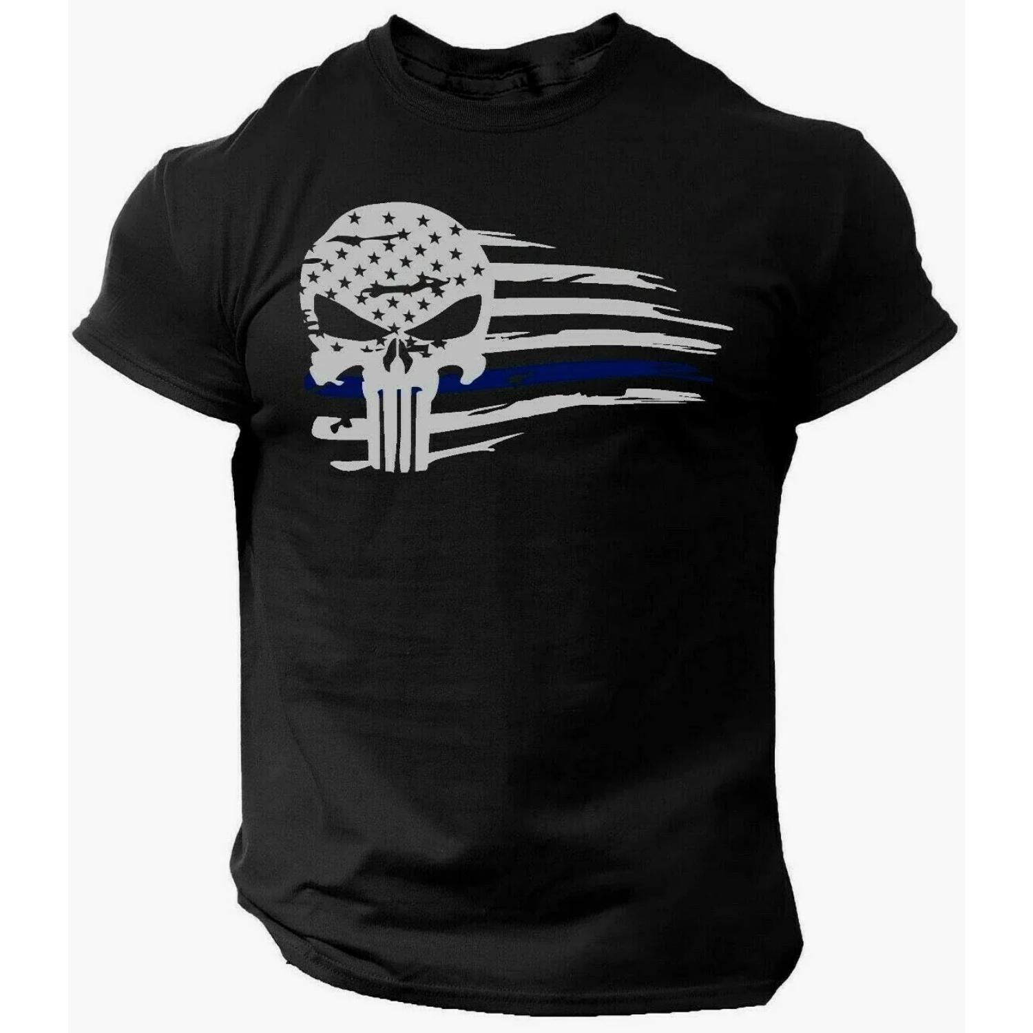 

Skull blue T-Shirt USA Warrior Flag Military Punisher Patriotic Skull Gym S чёрный