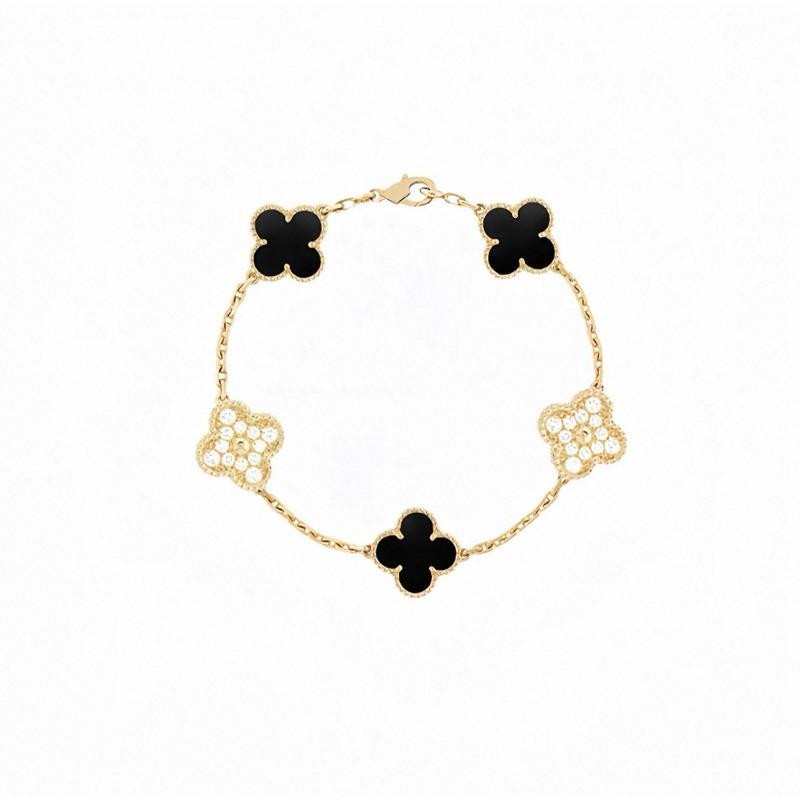 Four-leaf Clover Five-flower Bracelet for Women Rose Gold Lucky Clover Bracelet with White Mother-of-pearl and Red Agate Fashionable Bangle