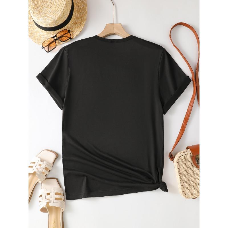 European Size Single-Piece Women'S Short Sleeve T-Shirt | Trendy Art Cat and Dog Print, Breathable High-Stretch Crew Neck