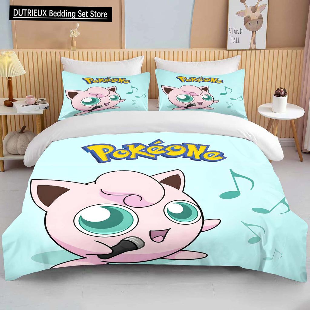 10 Sizes Pokemon Jigglypuff Print Pink Bedding Set Duvet Cover 1 Duvet Cover 2 Pillowcases Adult and Children Bedding Set Luxury
