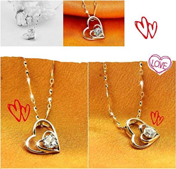 [Univarc Brand] Silver Double Heart Necklace, Jewelry Cloth, Pouch, Bag, Warranty Card - Luxurious 5-Piece Set A Perfect Gift for Women In Their 50s,
