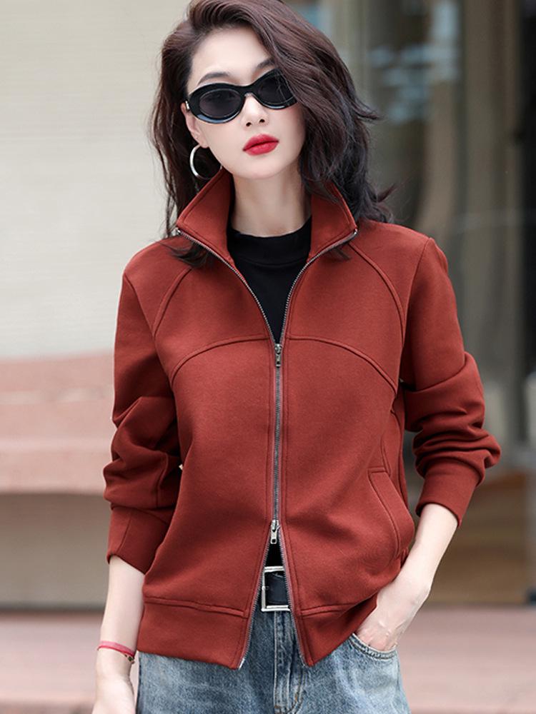 2025 Versatile Women's Stand-up Collar Double Zipper Cardigan: Casual Long Sleeve Sports Jacket