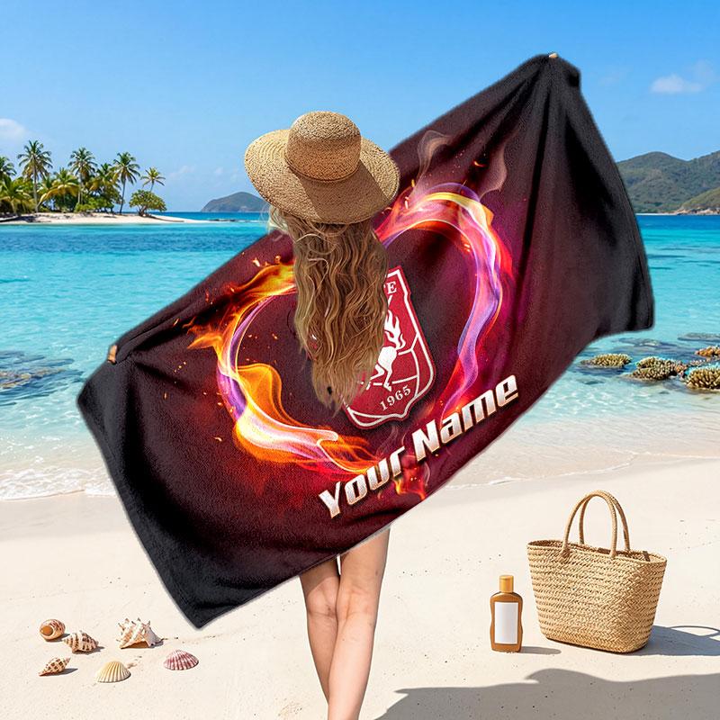 FC Twente Custom Beach Towel, Personalized Name Text Print, Football Logo Soft Quick‑Dry Towel Holiday Gift