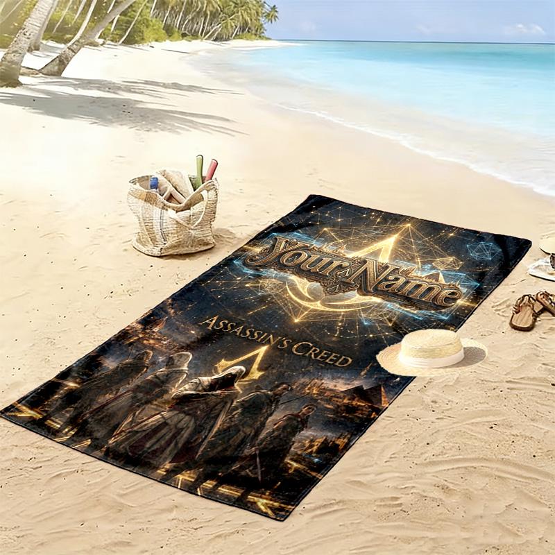 Name Custom Assassin Creed Print Beach Towel, Large Soft Quick Dry Towel for Beach Camping Swimming