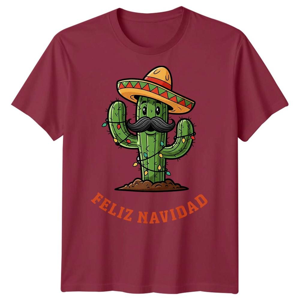 Cactus Feliz Navidad Christmas Holidays Unisexs TShirt Festive Sombrero Tee
