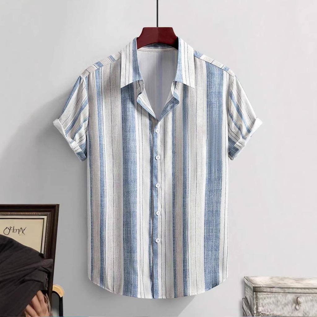 Fashion New Men Clothes Summer Short Sleeve Stripe Shirt 100% Polyester 3D Digital Print Cool Shirt Tops