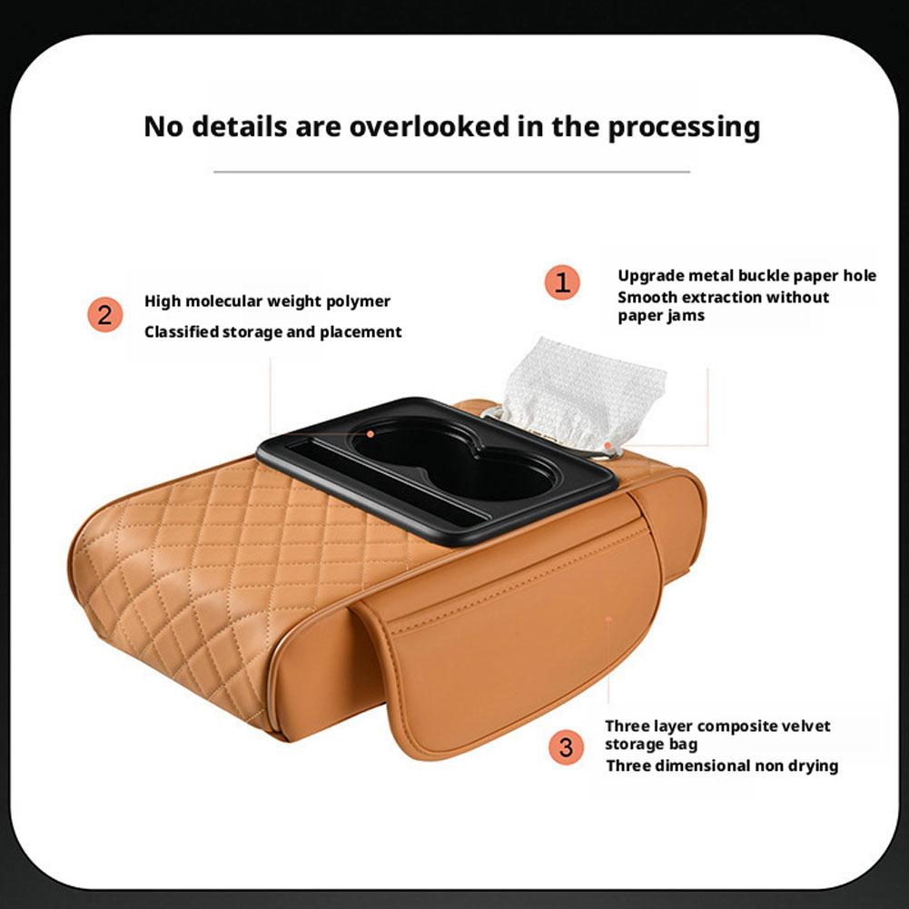 PPU Leather Car Armrest Box Organizer 5 in 1 Design Memory Foam Padding Cup Holder Paper Towel Slot Universal Fit for SUV Sedan