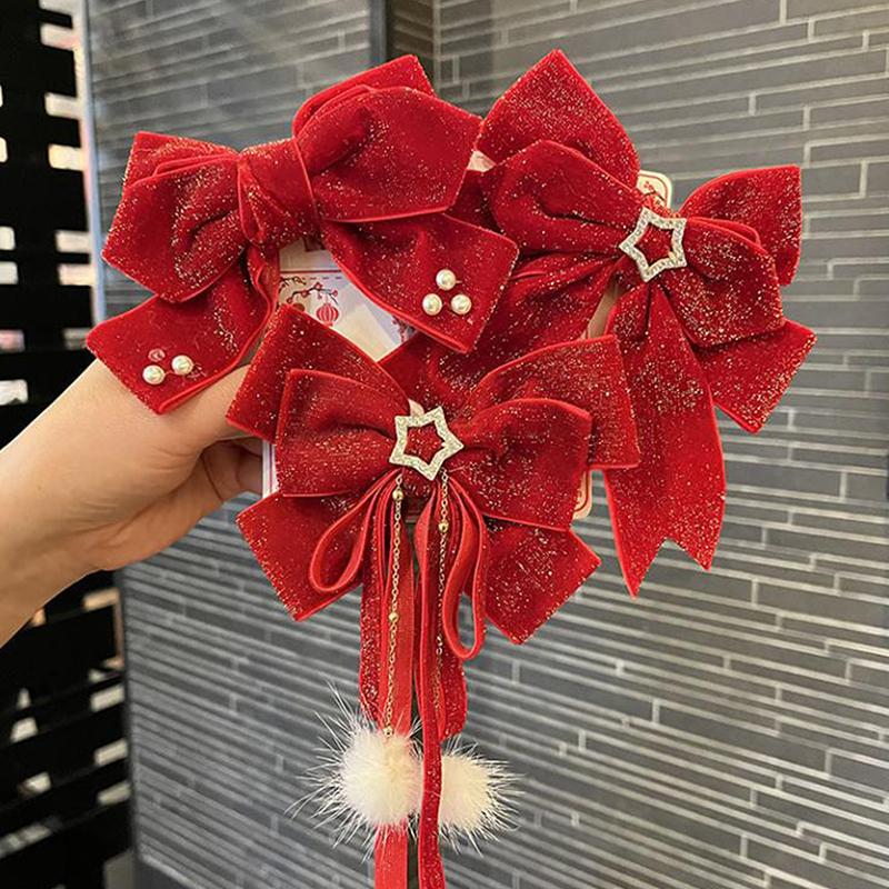 Girl'S Chinese Style Hair Clip With Bow, Red Crown, Top Clip, Children'S Antique Style Headwear, Hair Accessory
