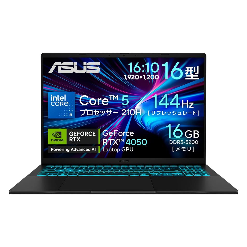 Asus Gaming V16 V3607VU Gaming Laptop with GeForce RTX Intel Core 5 210H 16GB 1TB 144Hz Refresh Illuminated Windows Hours of Battery Video Black