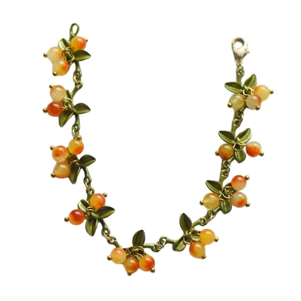 Sweet Spring Plant Bracelets for Women Vintage Statement Colorful Beads Cranberry Leaves Bracelet Bangle Female Jewelry