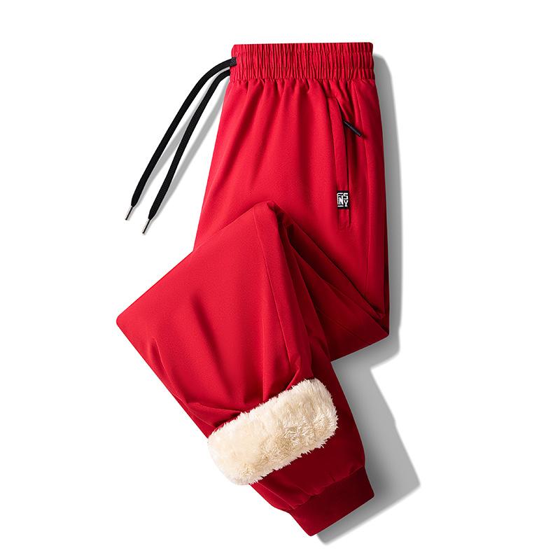 Outerwear Winter Windproof Waterproof Fleece-Lined Ski Trousers with Thickened Fleece Lining for Men's Casual Sportswear