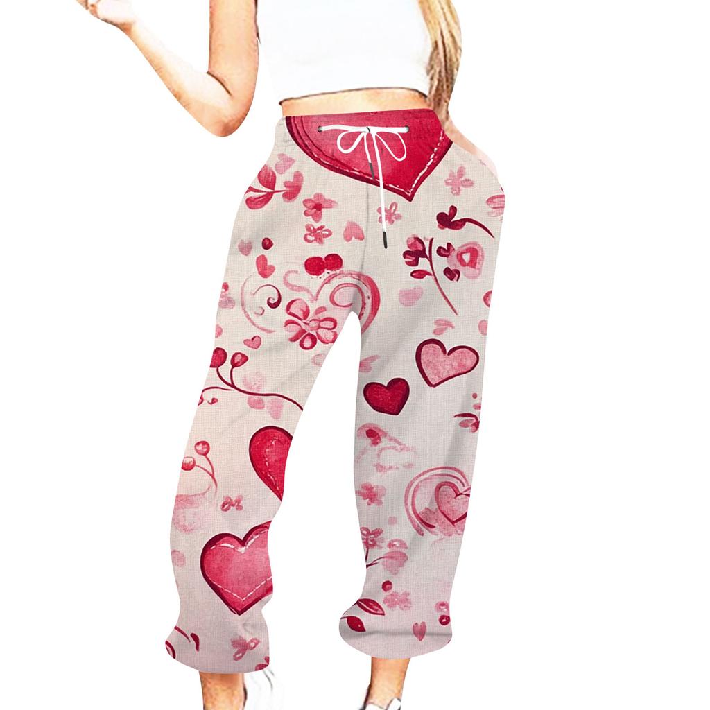 Women's Casual Fashion Valentine's Day Printed Casual Pants Sweatpants Trousers Drawstring Elastic Waist Drawstring Drawstring Drawstring Trousers