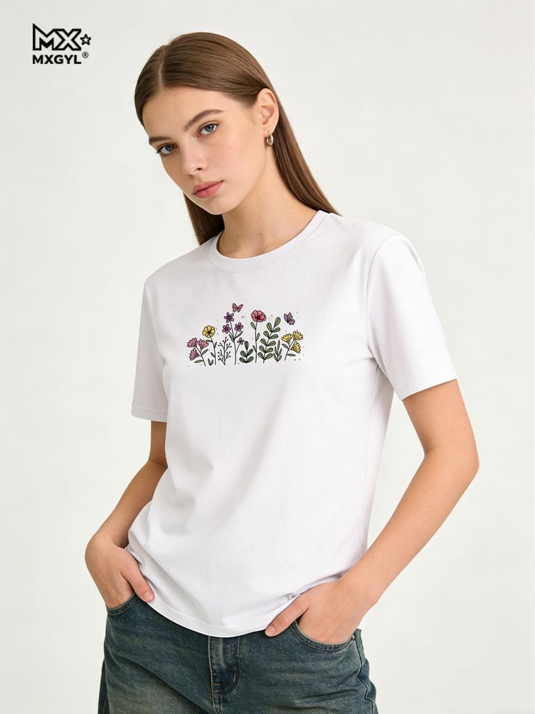 2026 New Style Colorful Blooms Tee - Spring In A Shirt Style With Nature Shirts Graphic T Shirts Women Clothing Tops