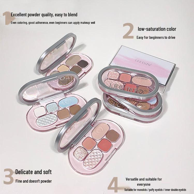 LEEINTO Six-Color Eyeshadow Palette: Long-Lasting Pearlescent, Matte & Glitter Shades.