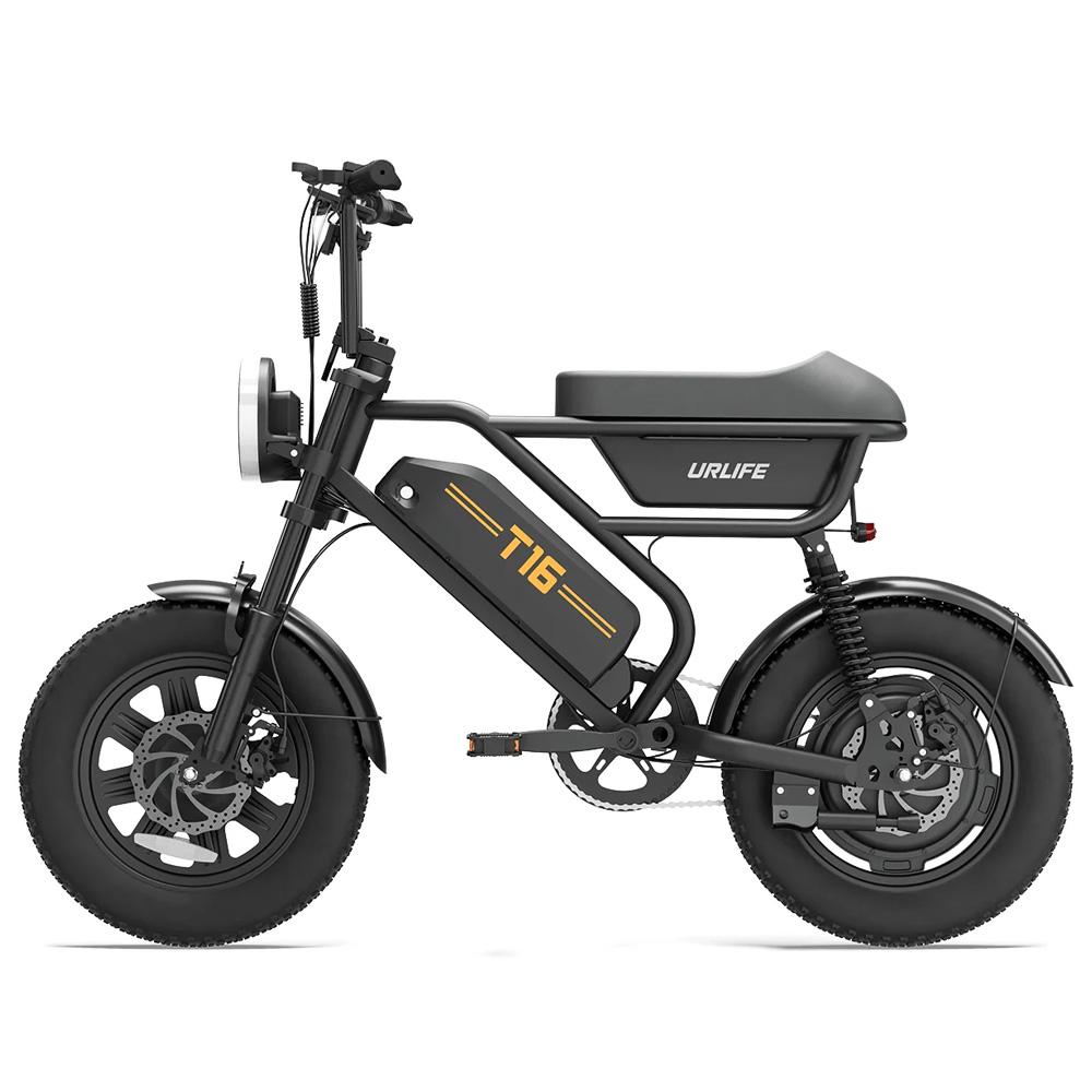 Electric Bicycle Urlife T16 500W Motor 16" Fat Tire Fully Suspended Adult Electric Bike 48V 13Ah Dual Disc Brakes 7 Speed Max Load 120Kg