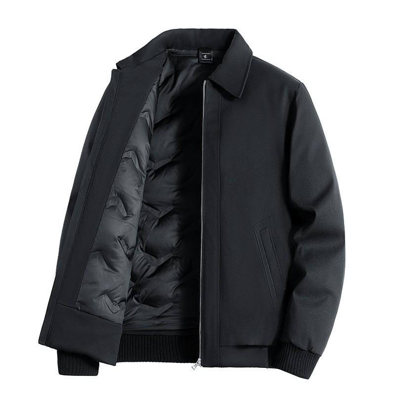 Mens Winter Down Jacket 50% White Duck Loose Fit Business Casual Coat With Lapel Multiple Pockets