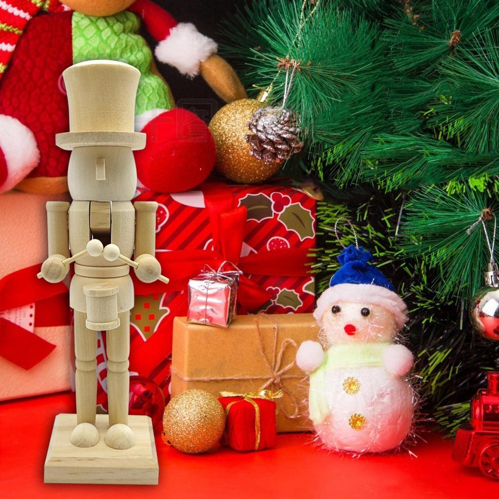 Nutcracker Figurines Handmade Unpainted Statue Wood Christmas Decorations Nutcracker Ornaments for Living Room Fireplace