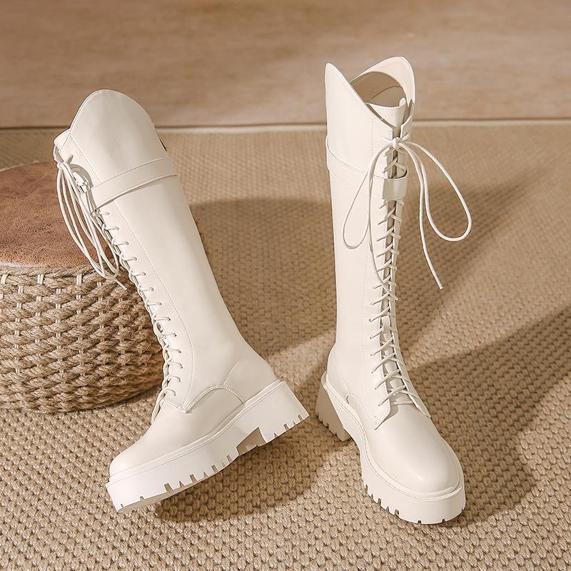 Locomotive Boots Women's Autumn and Winter 2025 New Knight Boots Women's Thick-soled Lace-up Boots Women's Thin High Boots Children