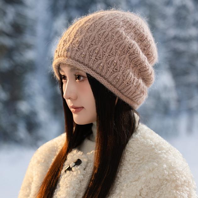 Hat Women's Autumn and Winter Fashion Rabbit Fur Thermal Hat Fleece Thickened Windproof Knitted Wool Hat