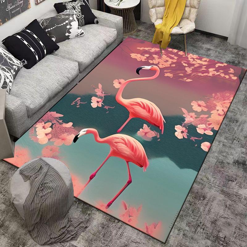 Flamingo Bliss Carpet Design with Elegant Pink Flowers Suitable for Use As an Anti-slip Game Mat for Living Room and Bedroom Sofas