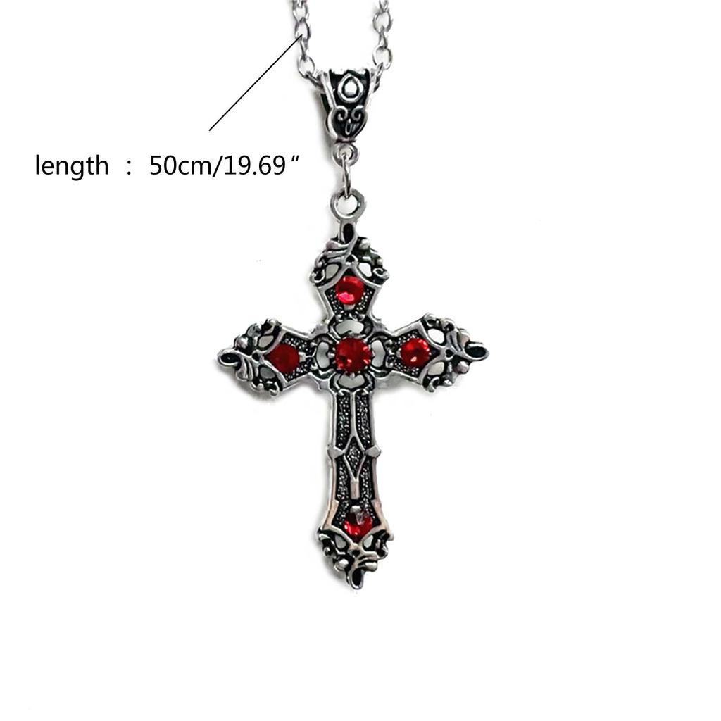 Vintage Crystals Cross Necklace Baroque Christian Pendant Chain Gothic Jewelry