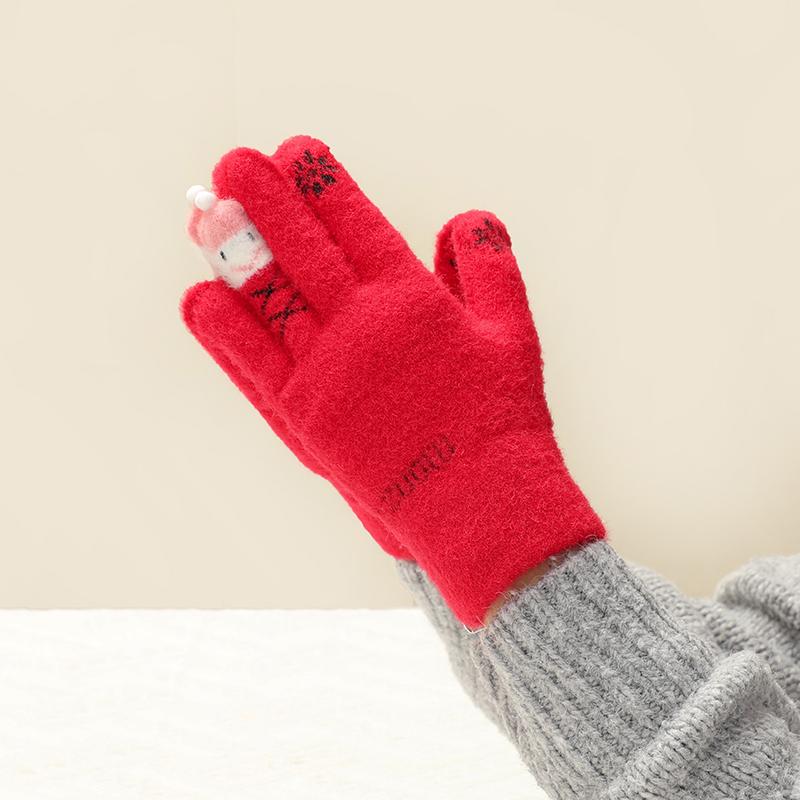 Жіночі Зимові Теплі Червоні Вовняні Рукавички з Лисицею - Сенсорні та Захищені від Холоду