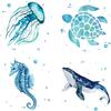 GORGECRAFT 4 Styles Sea Animals Window Decals Static Glass Sticker Turtles Seahorses Whales Jellyfish Pattern Window Clings Film Bedroom Bathroom