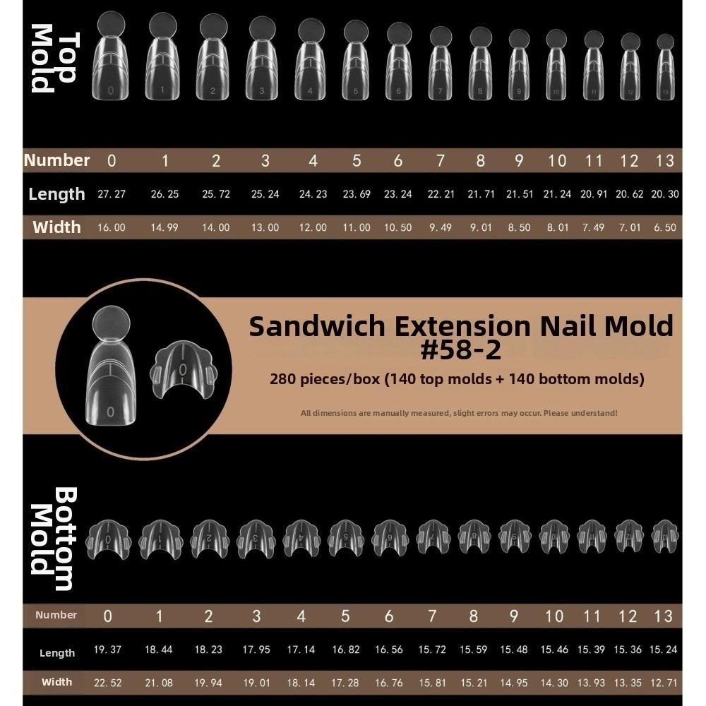 280pcs 14 Sizes Sandwich Dual Nail Forms Square Oval Acrylic Nail Extension  for Manicure Tools