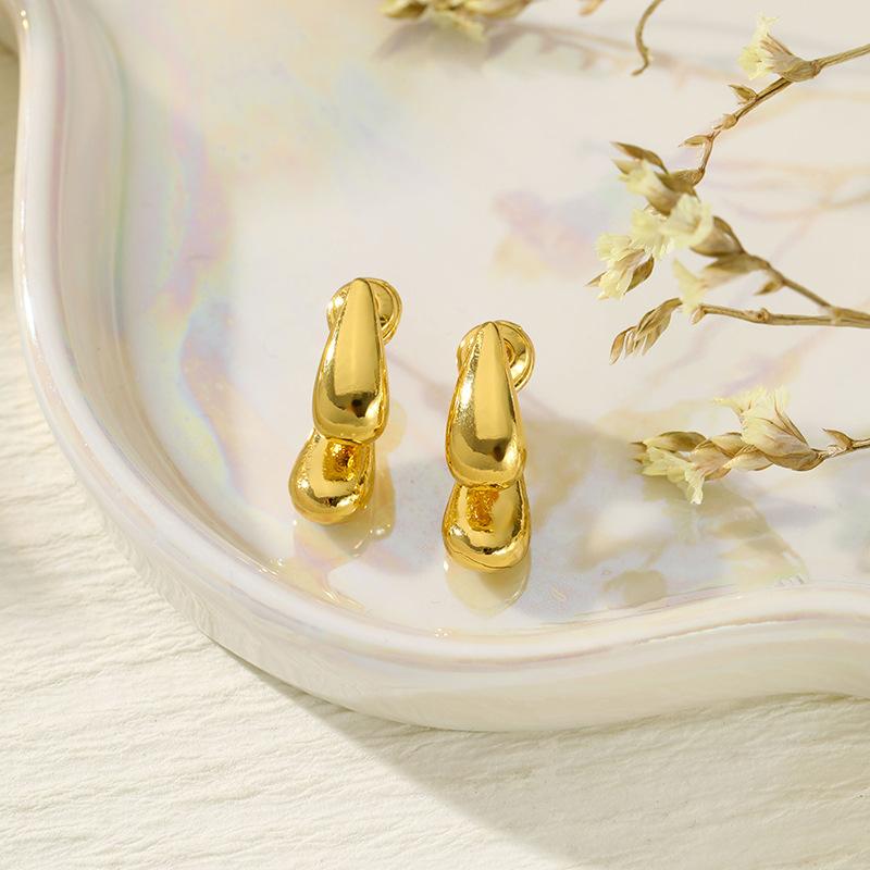 

Двухцветные серьги-пусеты в форме капли воды, персонализированные, модные серьги с металлической текстурой серебряный