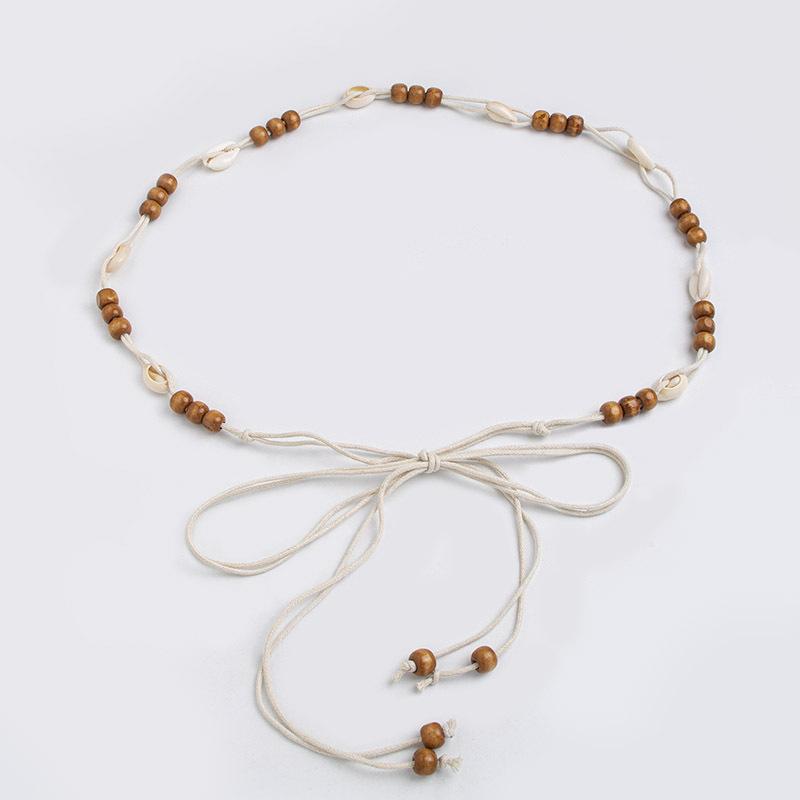 Bohemian Belt Ethnic Style Belt Shell Belt Wooden Beads Women's Thin Belt Leisure Vacation Style Waist Rope