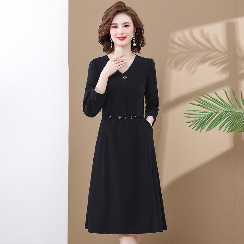 Elegantní středně dlouhé jarní a podzimní šaty pro středněvěké ženy - Slim fit, Módní a šik, Na speciální příležitosti