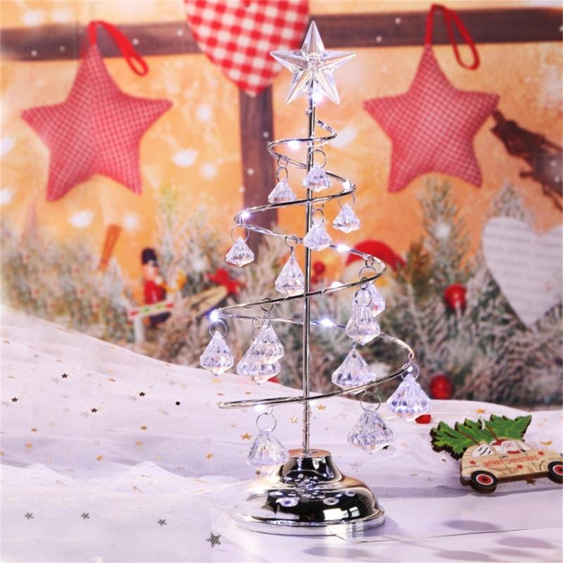 Crystal Star Iron Christmas Tree with LED Light Small XmasTree Table Lamp Christmas Decorations for Home Party New Year