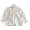 Toddler Girls' Floral Embroidered Peter Pan Collar Long Sleeve Babydoll Shirt - Autumn 2025 Arrival