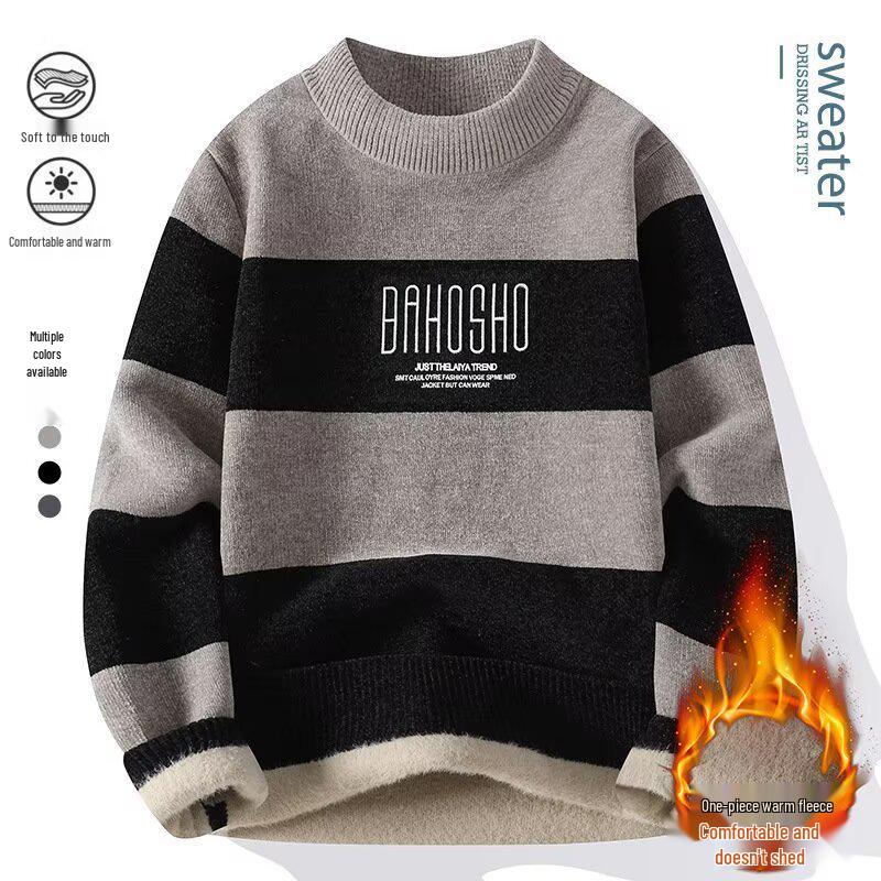 Men s Velvet Half-High Collar Sweater - Thickened, Warm Base Layer for Autumn/Winter L