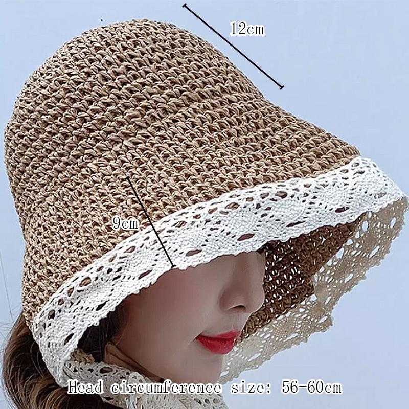 Summer Handmade Lace Fashion Bowler Hat Women's Summer Big Brim Sunscreen Beach Hat Straw Hat Women's Summer