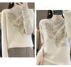Rhinestone Wool Sweater for Women, Autumn/Winter Collection: Half-High Neck, Knitted, Long & Loose Fit.