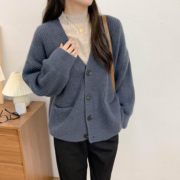 Knitted cardigan women's buttons autumn and winter new lazy wind soft waxy loose v-neck loose sweater jacket women