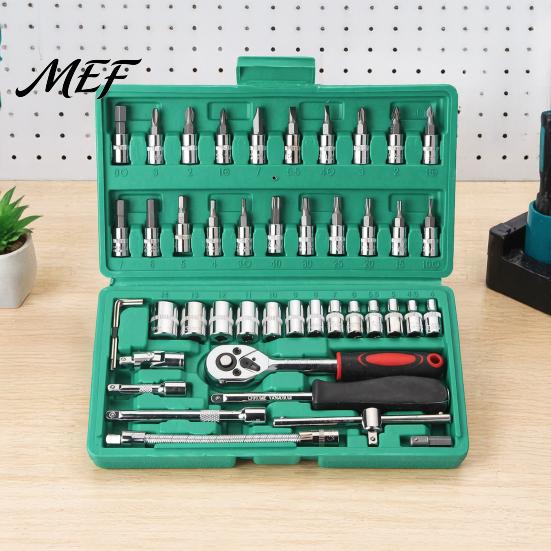 Metric Socket Kit Professional Wrench Set, Cr-V Steel Alloy Ratchet/Hex Multi-Bit Tool Home Maintenance Tools with Portable Storage Case for