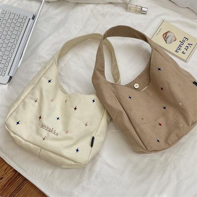 Sternbestickte Achseltasche Große Kapazität Canvas-Tasche Studentin Schultasche Reisetasche