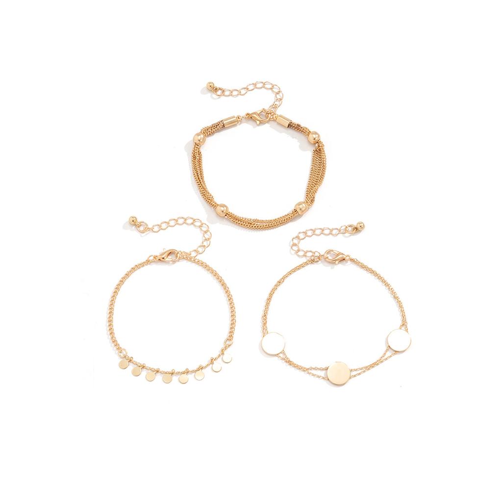 Accessories, simple geometric fringed jewelry for women, retro round bead multi-layer chain sequined bracelet set