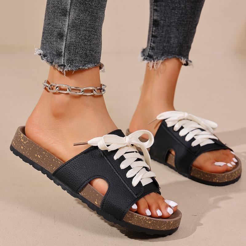 Classic Cork Slippers for Women New Style Fashion Suede Flats Sandals Summer Couple Beach Slides Shoes with Adjustable Buckle