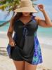 Plus Size Floral Green Tankini Swimsuit - Women's Two-Piece with Swim Skirt and Lace-Up Briefs