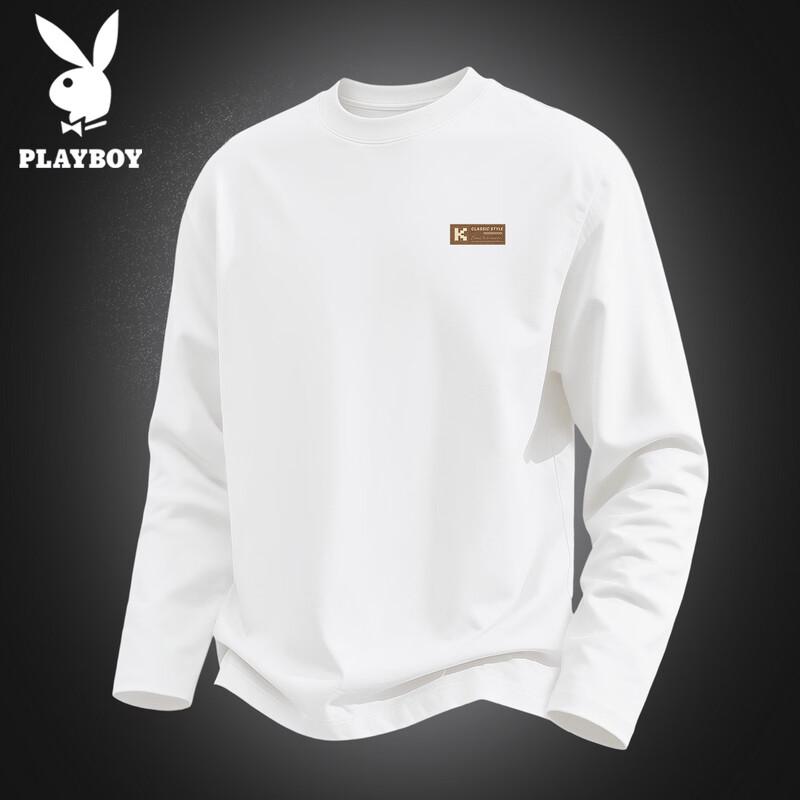 PLAYBOY Men's Long-Sleeve Cotton Crew Neck T-Shirt