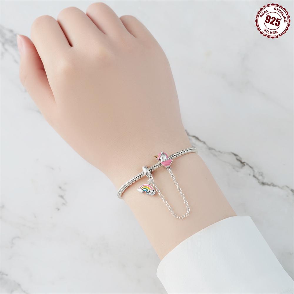 Original Copper Charms Luxury Unicorn Rainbow Security Chain Beads Fit Bracelet Diy Women Making Delicate Gift