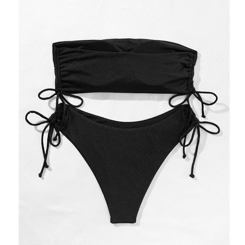 Sexy Strapless Backless Bikini 2 Piece Set Women Solid Split Swimsuit High Waist Beach New Summer Swimwear Set